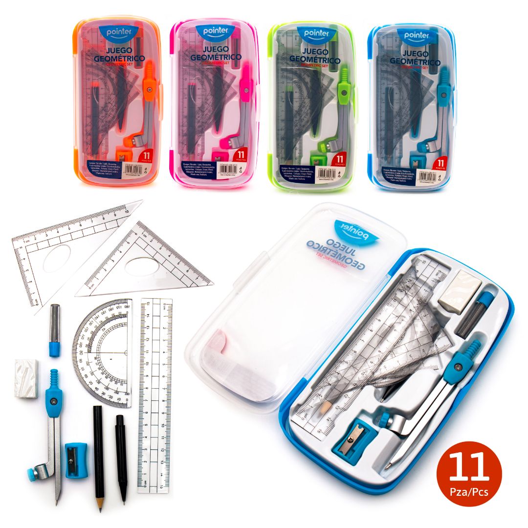 JUEGO GEOMETRICO POINTER 15CM C/COMPAS 11PZAS (F. 96 SETS)