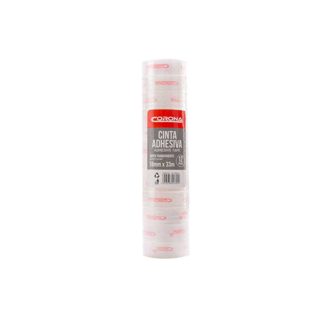 CINTA ADHESIVA CORONA TRANSPARENTE 18MMX33MTS  (F. 40 DOC)