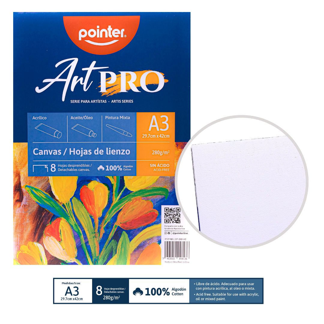 BLOCK ART PRO POINTER C/ESPIRAL 8H. 280G A3. ACRI/OLEO/MIXTA (F. 24 PZA)