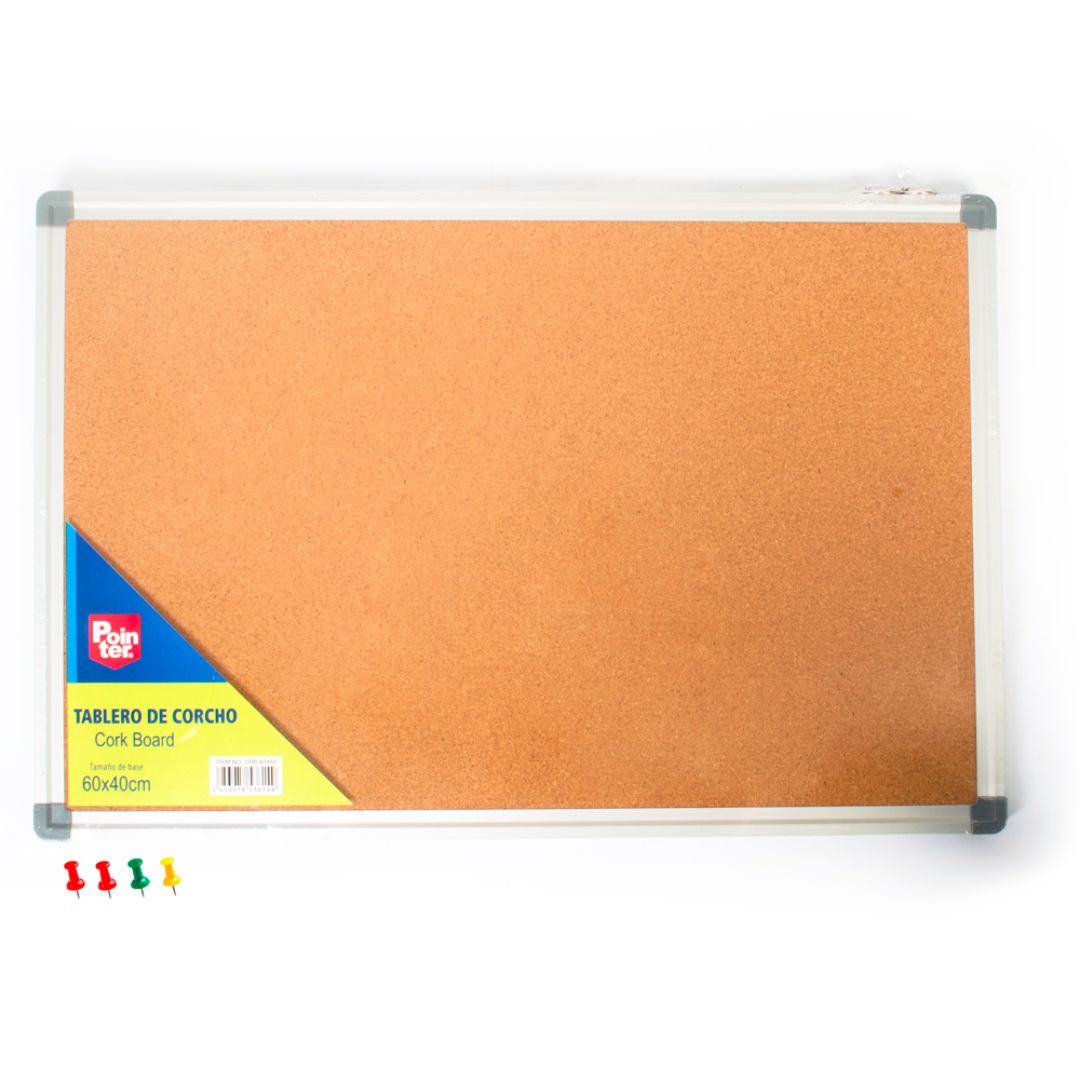 PIZARRON DE CORCHO POINTER MARCO ALUMINIO 40X60CM (F. 20 UNI)