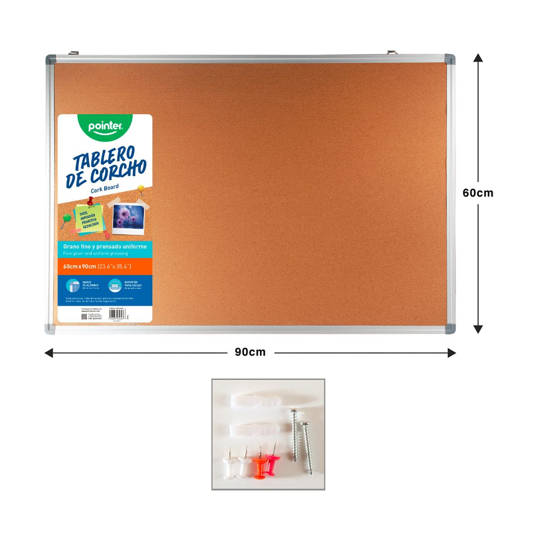 PIZARRON DE CORCHO POINTER MARCO ALUMINIO 60X90CM (F. 10 UNI)