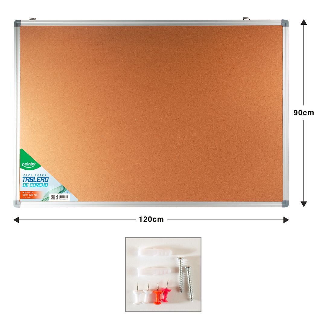 PIZARRON DE CORCHO POINTER MARCO ALUMNINIO 90X120CM (F. 5 PZA)
