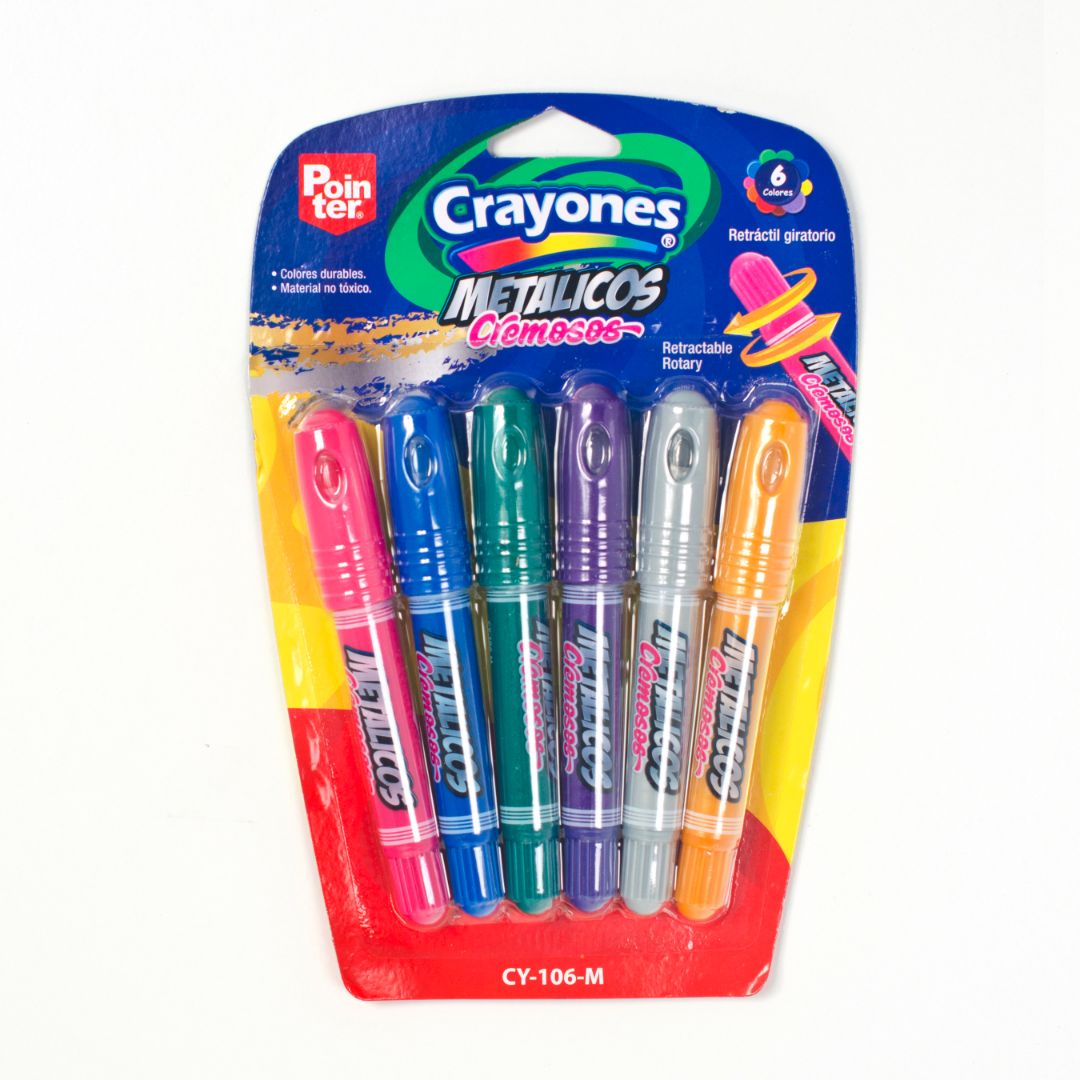 CRAYON CREMOSO POINTER RETRACTIL GIRATORIO 6 COL. METALICO (F.72 SET)
