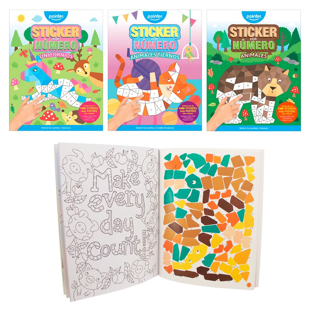 LIBRO POINTER PARA COLOREAR CON STICKERS ANIMALES 3 DIS. (F. 48 PZAS)