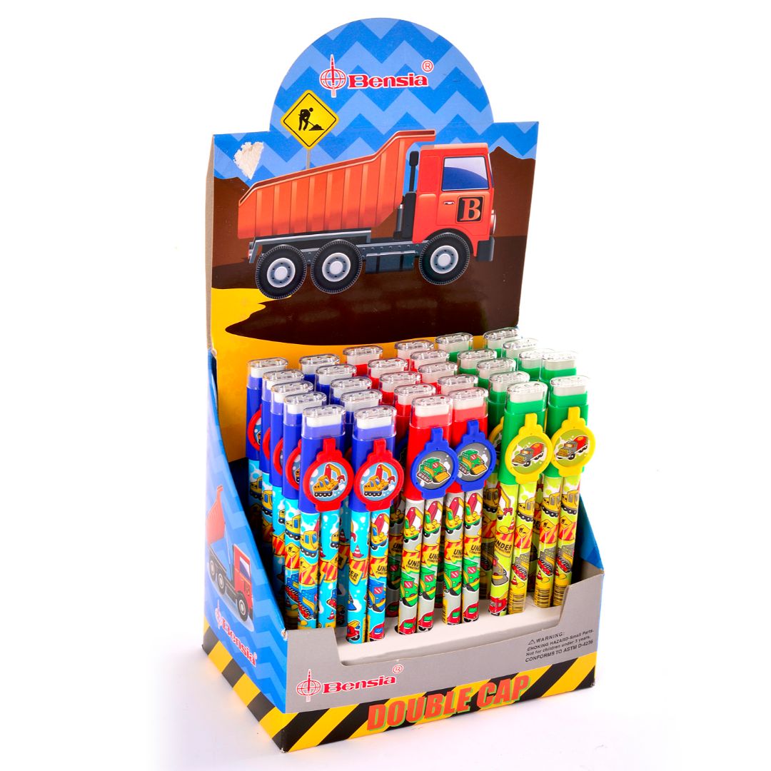 SET BENSIA 3 EN 1 BOLIGRAFO, PORTAMINAS Y BORRADOR CAMION 36 SETS (F. 24 BOX)