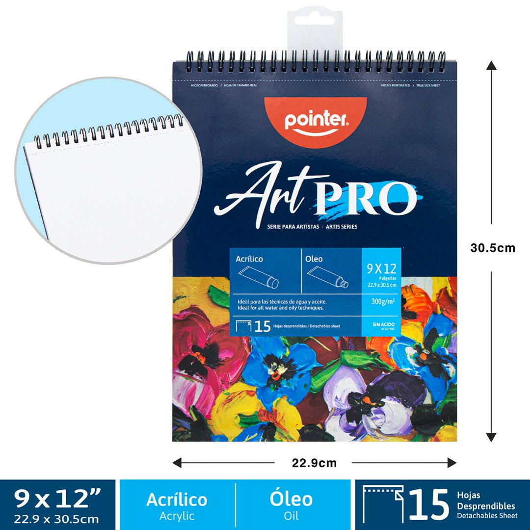 CUADERNO ART PRO POINTER OLEO/ACRILICO 15H. 300G 9"X12" (F. 20 PZA)