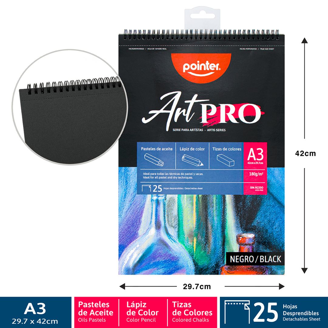 CUADERNO ART PRO POINTER P/PASTEL 25H.180G A3  (F. 20 PZAS)
