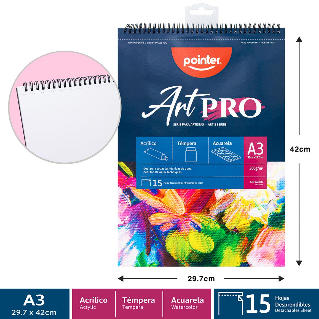 CUADERNO ART PRO POINTER ACRIL/TEMP/ACUA 15H. A3 (F. 20 PZAS)