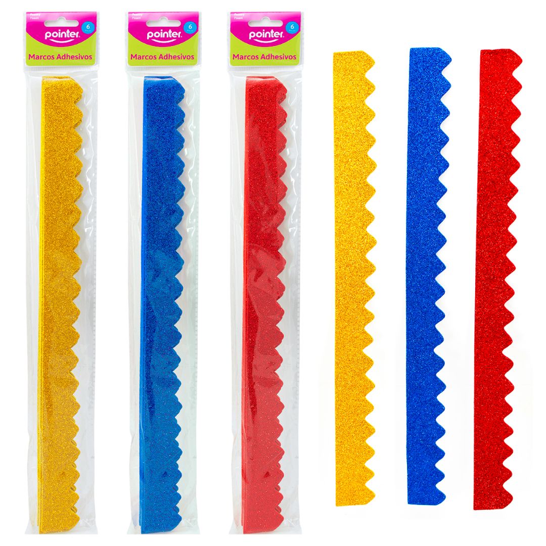 MARCOS DE FOAMY POINTER ADHESIVOS C/ESCARCHA 3 COL. BX6 (F. 96 SETS)