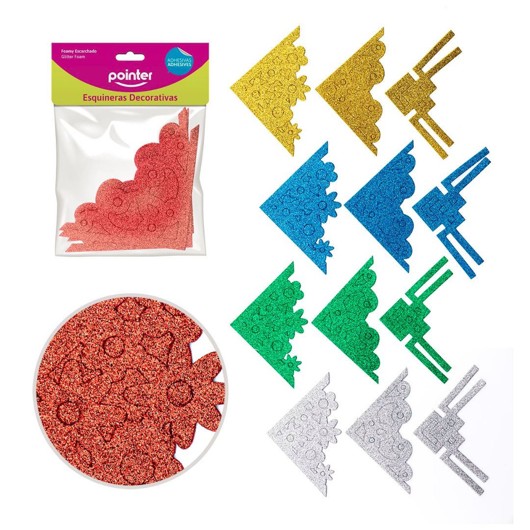 ESQUINERAS POINTER DE FOAMY C/ESCARCHA 3 DIS. 5 COL. 11CM  (F.144 SETS)