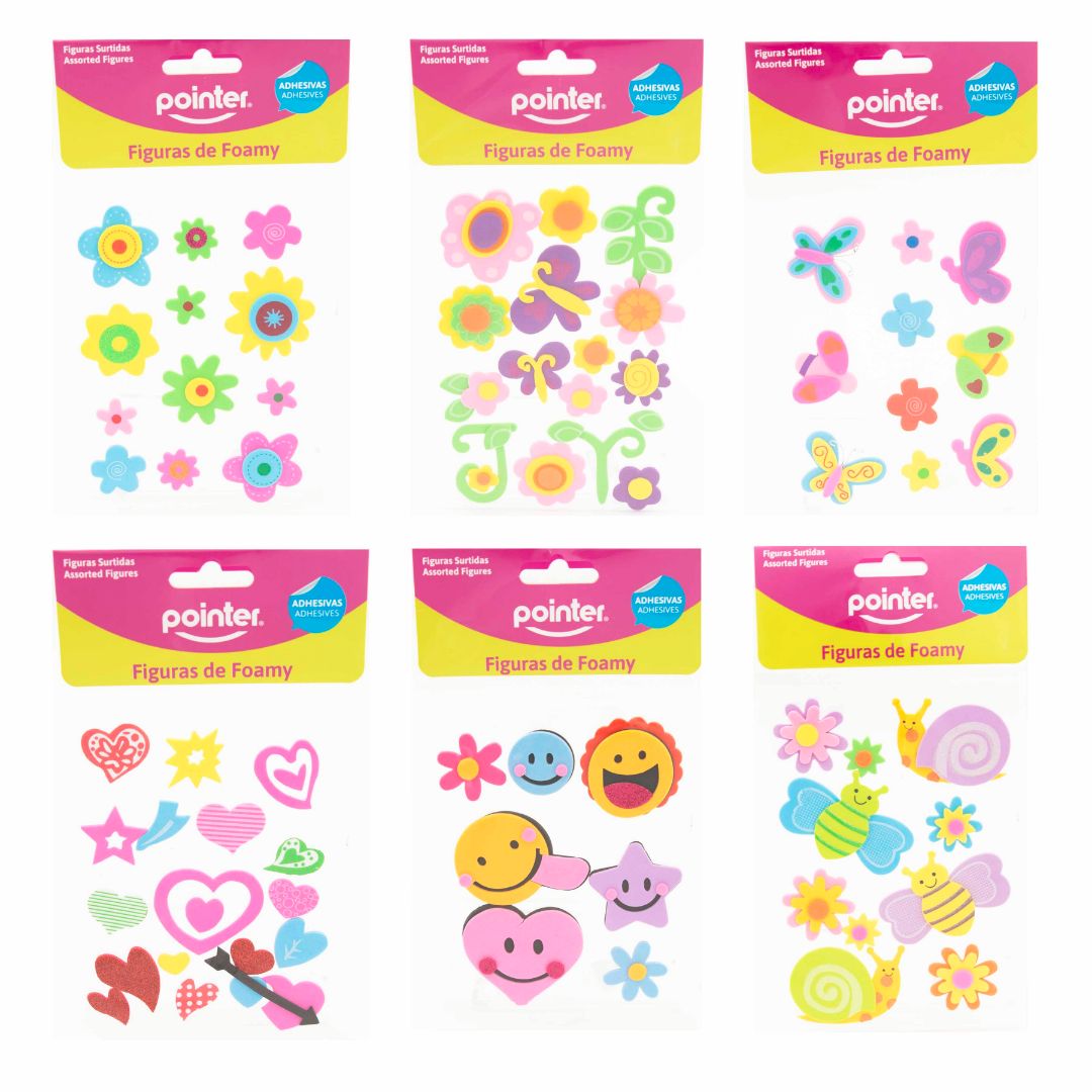 FIGURAS DE FOAMY POINTER ADHESIVAS 6 DIS. ANIMA/CORA/FLOR/CARI (F. 180 SETS)