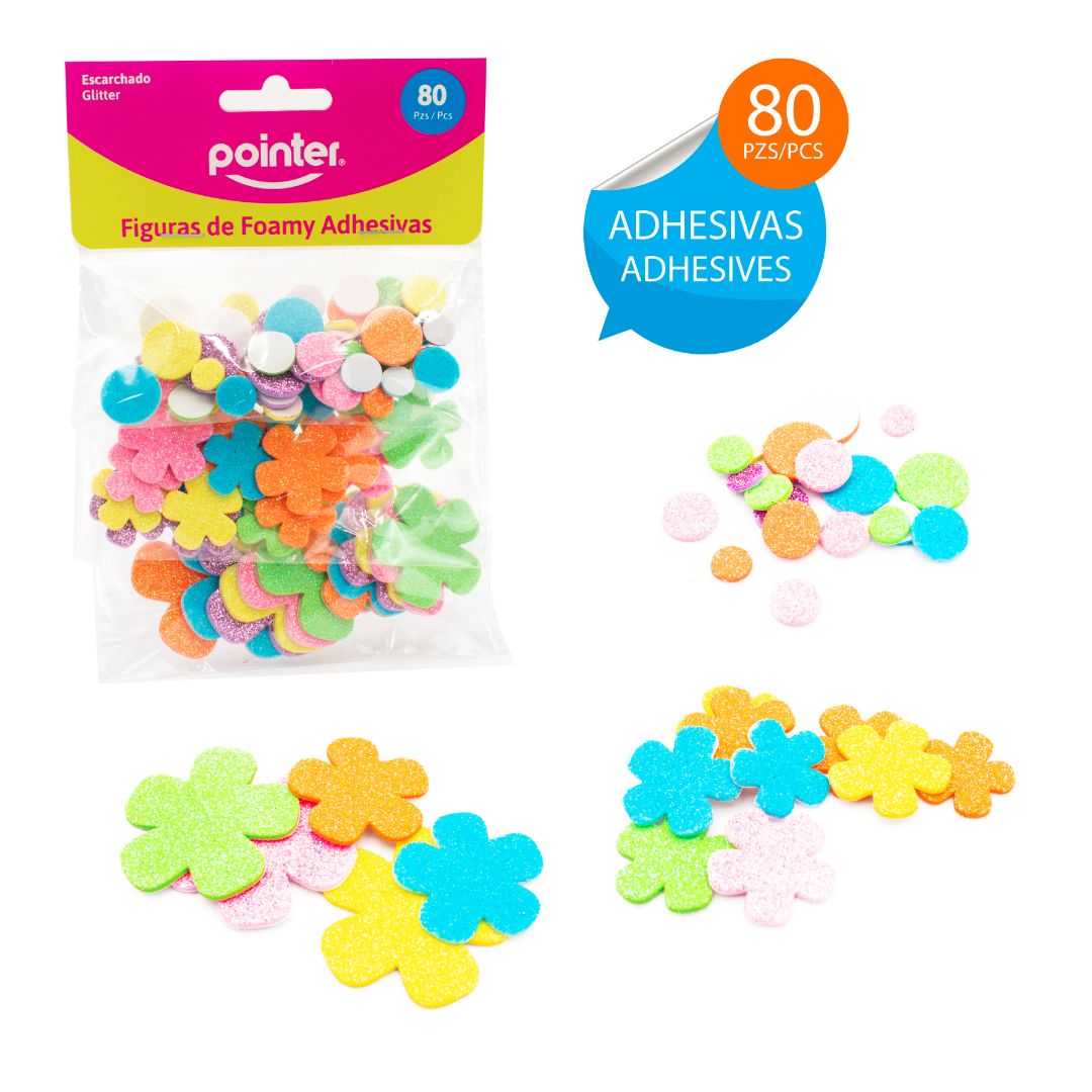 FIGURAS DE FOAMY POINTER ADHESIVAS C/ESCARCHA FLORES BX80 (F. 144 UNI)