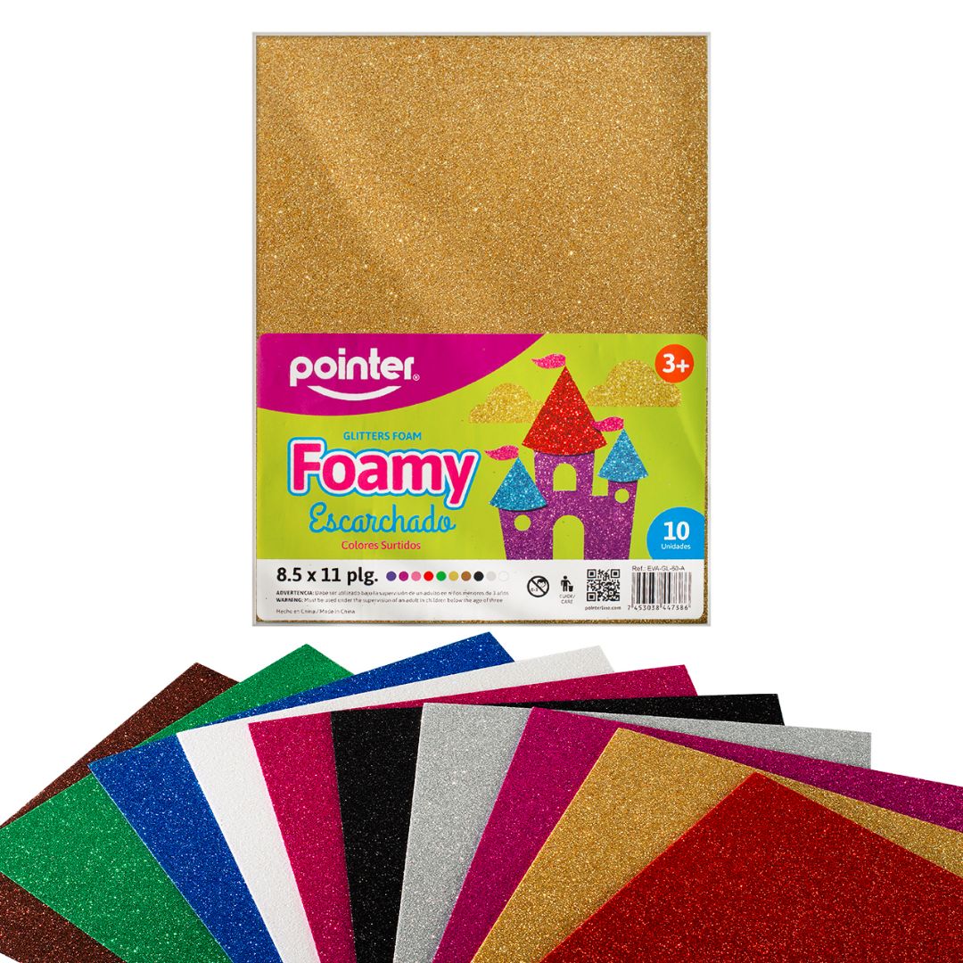 FOAMY C/ESCARCHA POINTER PX10 COLORES 8.5"X11" (F. 96 PAQ)