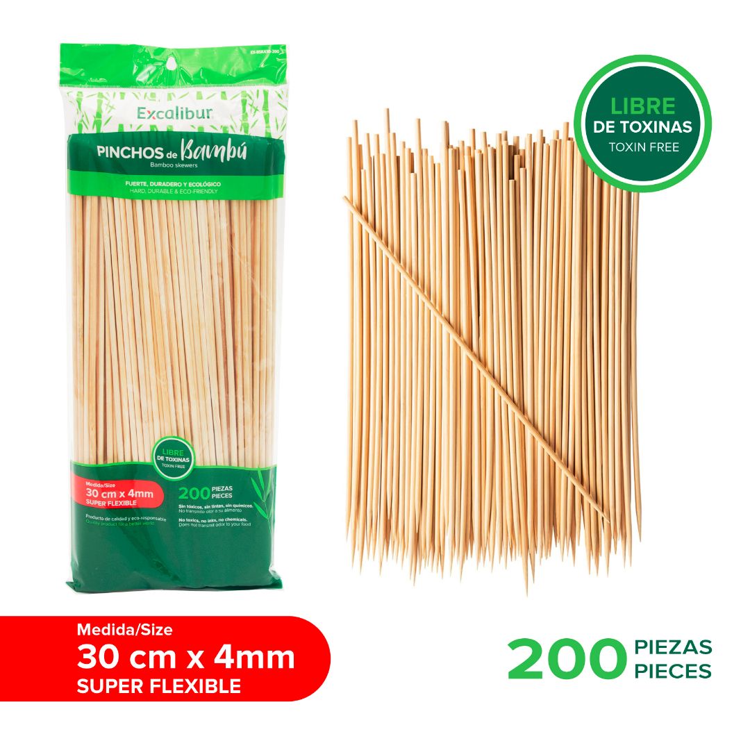 PINCHOS DE BAMBU EXCALIBUR 30CMX4MM 200 PIEZAS (F. 25 BAG)