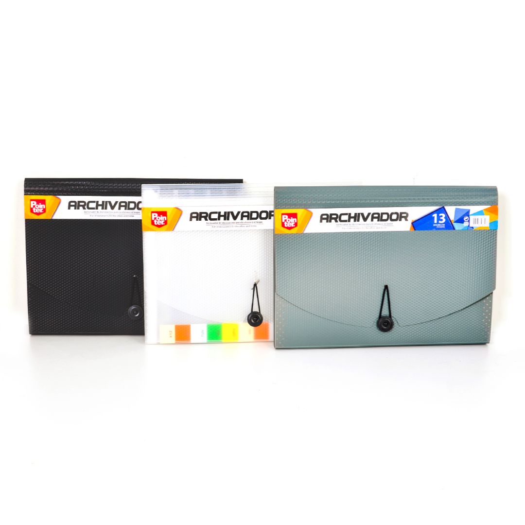 ARCHIVADOR POINTER TIPO ACORDEON 13 DIV. NEG/BLA/PLA A4 (F. 48 UNI)
