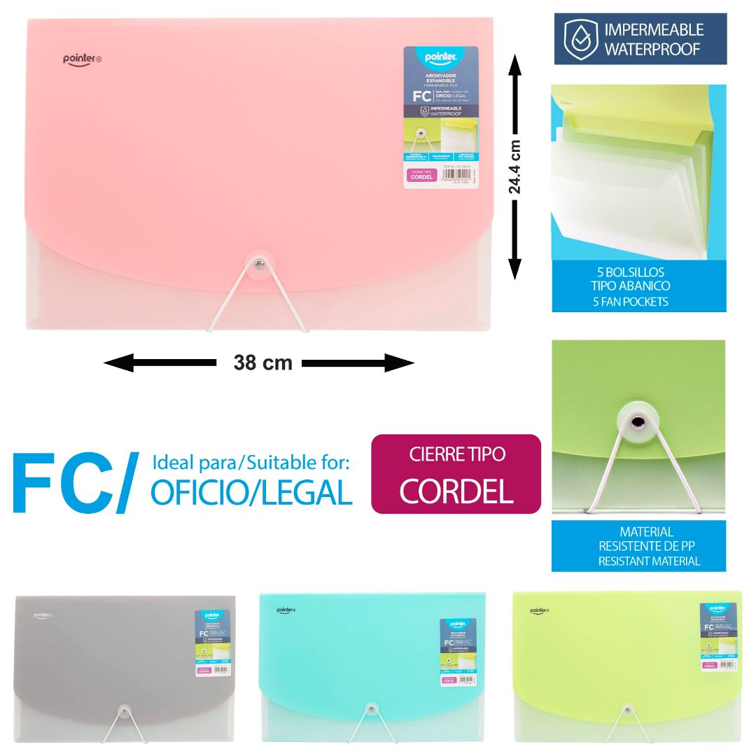 ARCHIVADOR EXPANDIBLE POINTER CIERRE TIPO CORDEL OFICIO (F. 24 PZA)