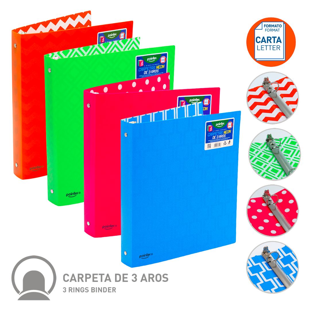 CARTAPACIO POINTER C/DISEÑO INTERIOR COL. NEON 1" CARTA (F. 48 PZAS)