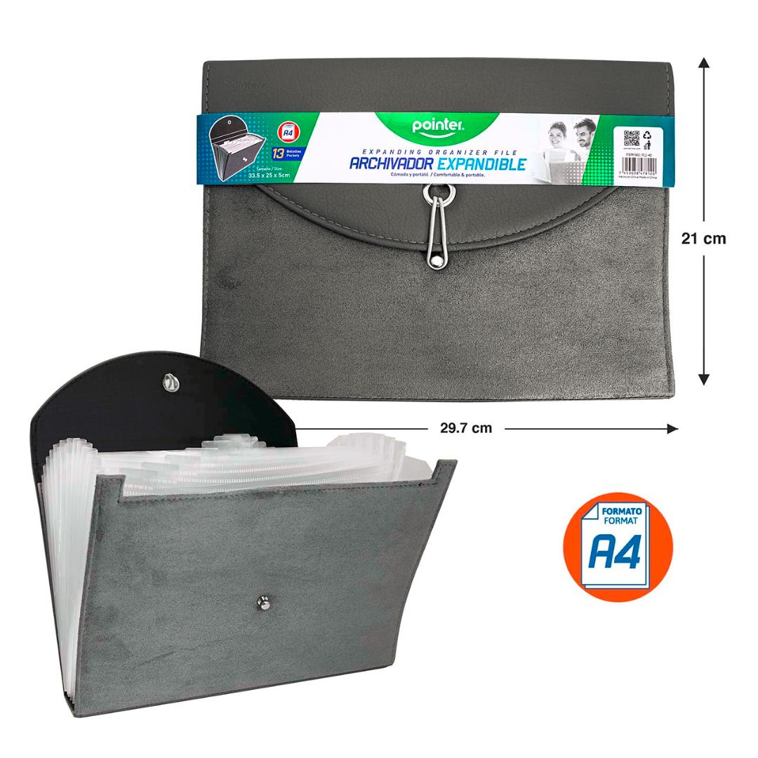 ARCHIVADOR POINTER TIPO ACORDEON 13 DIV. A4 (F. 24 PZAS)