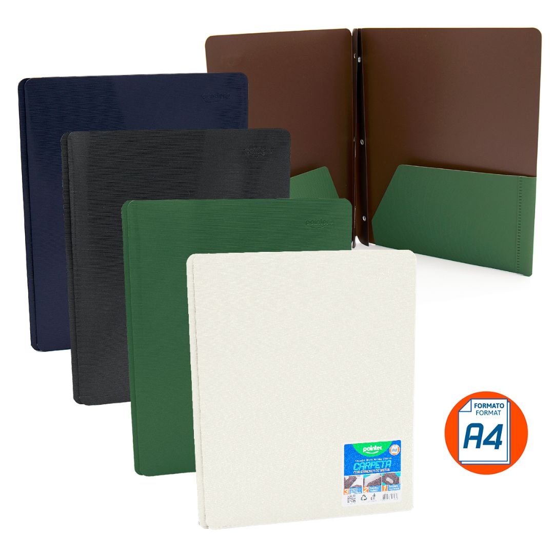 CARPETA CON FASTENER POINTER CON SOLAPA TAMAÑO A4 (F. 48 PZA)