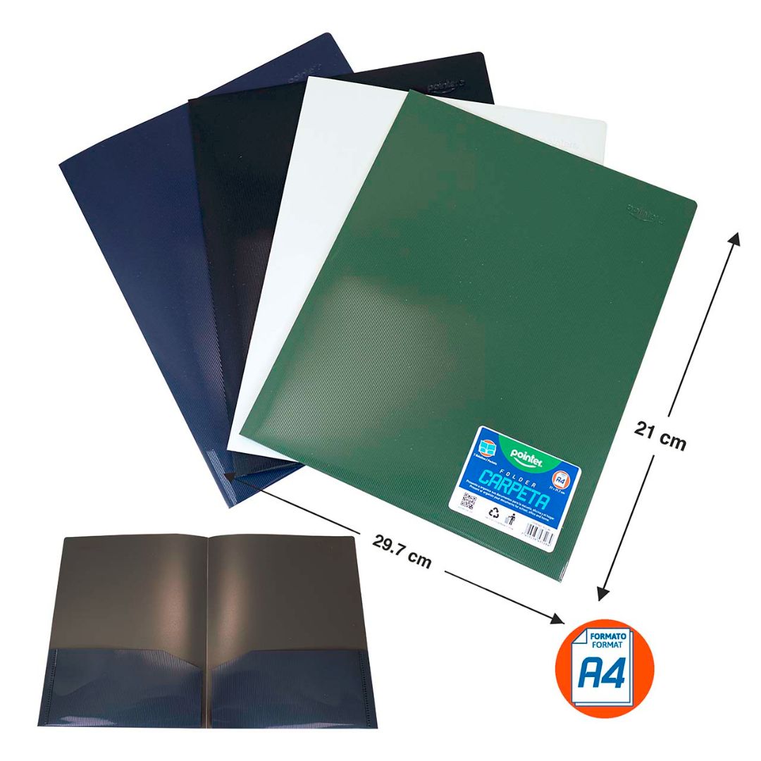 CARPETA PLASTICA POINTER CON SOLAPA TAMAÑO A4 (F. 48 PZA)