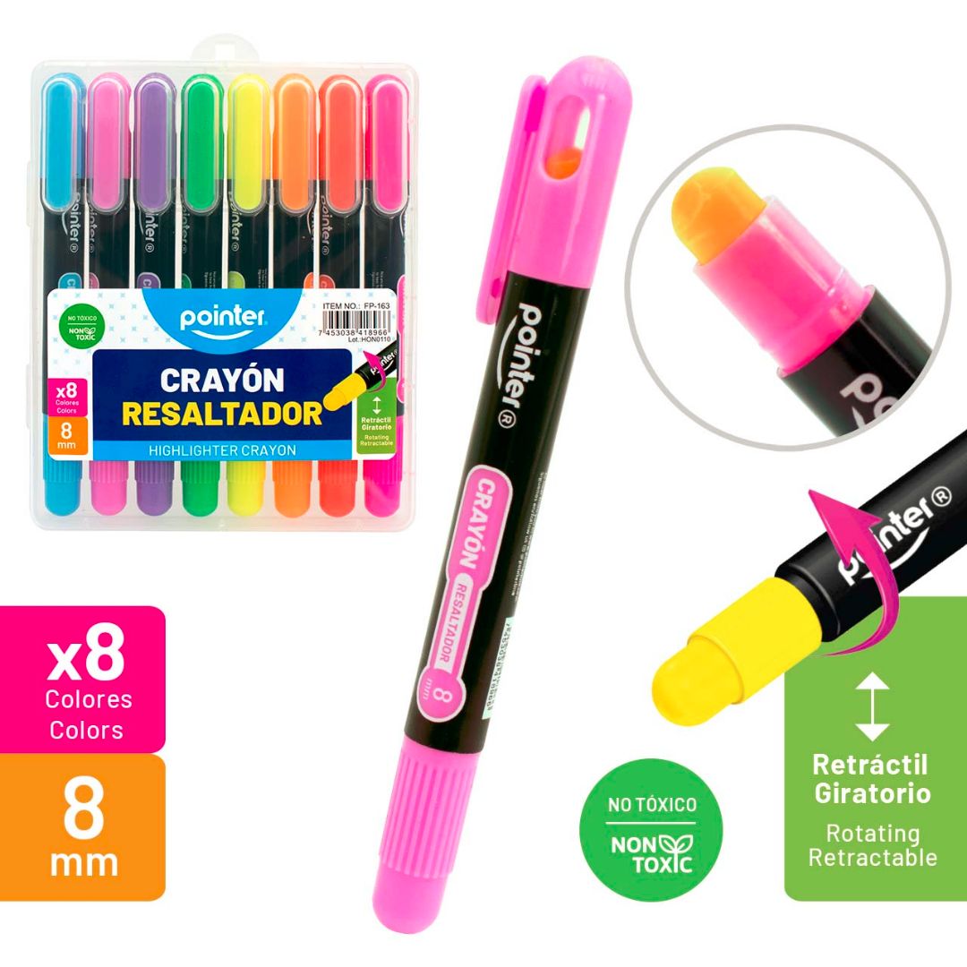 CRAYON RESALTADOR POINTER GIRATORIO 8 COL. 4MM (F. 100 SETS)