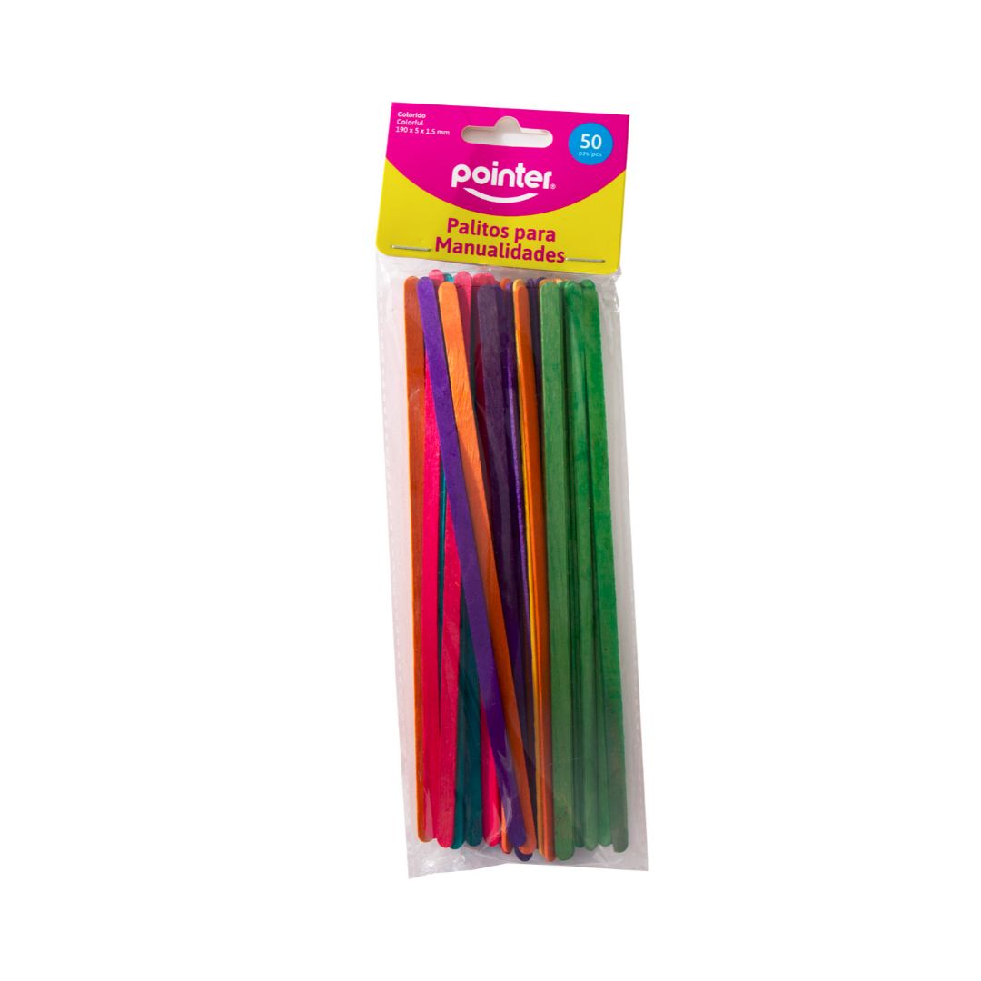 PALITOS DE MADERA POINTER DELGADOS COLORES BX50 (F. 200 BAG)