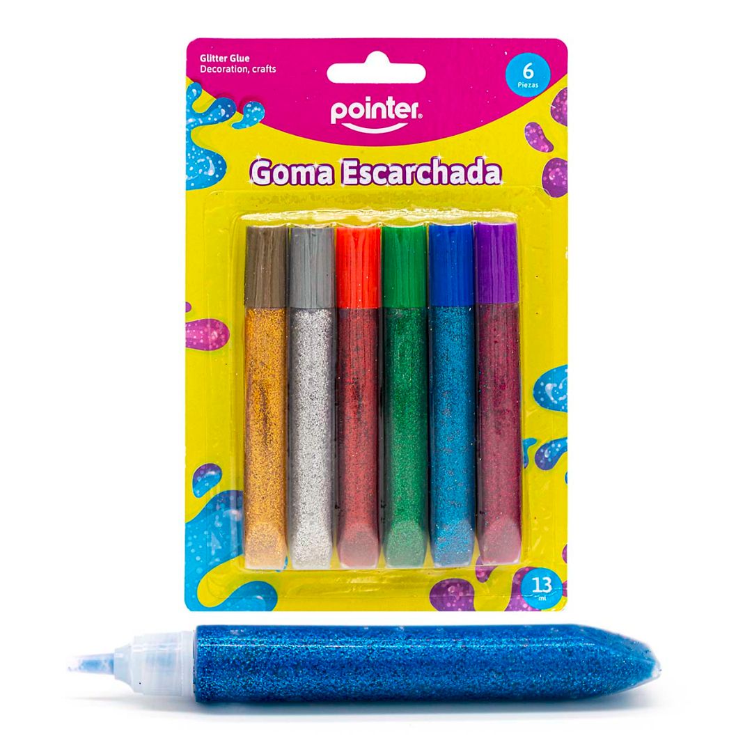 GOMA C/ESCARCHA POINTER TUBO 6 COL. 13ML (F. 96 SETS)