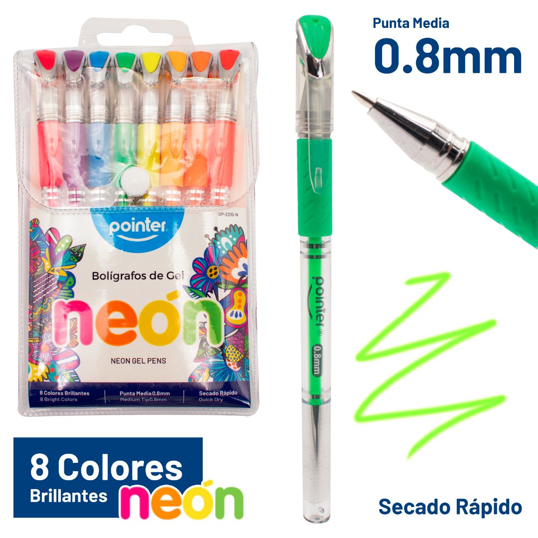 BOLIGRAFO TINTA GEL POINTER 8 COLORES NEON 0.8MM (F. 144 SETS)