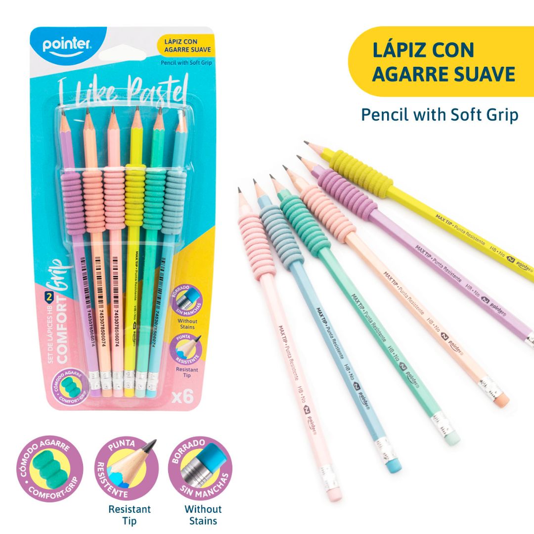 LAPIZ POINTER HEXAGONAL COLORES PASTEL SETX6 2HB NO. 2 (F. 144 SETS)