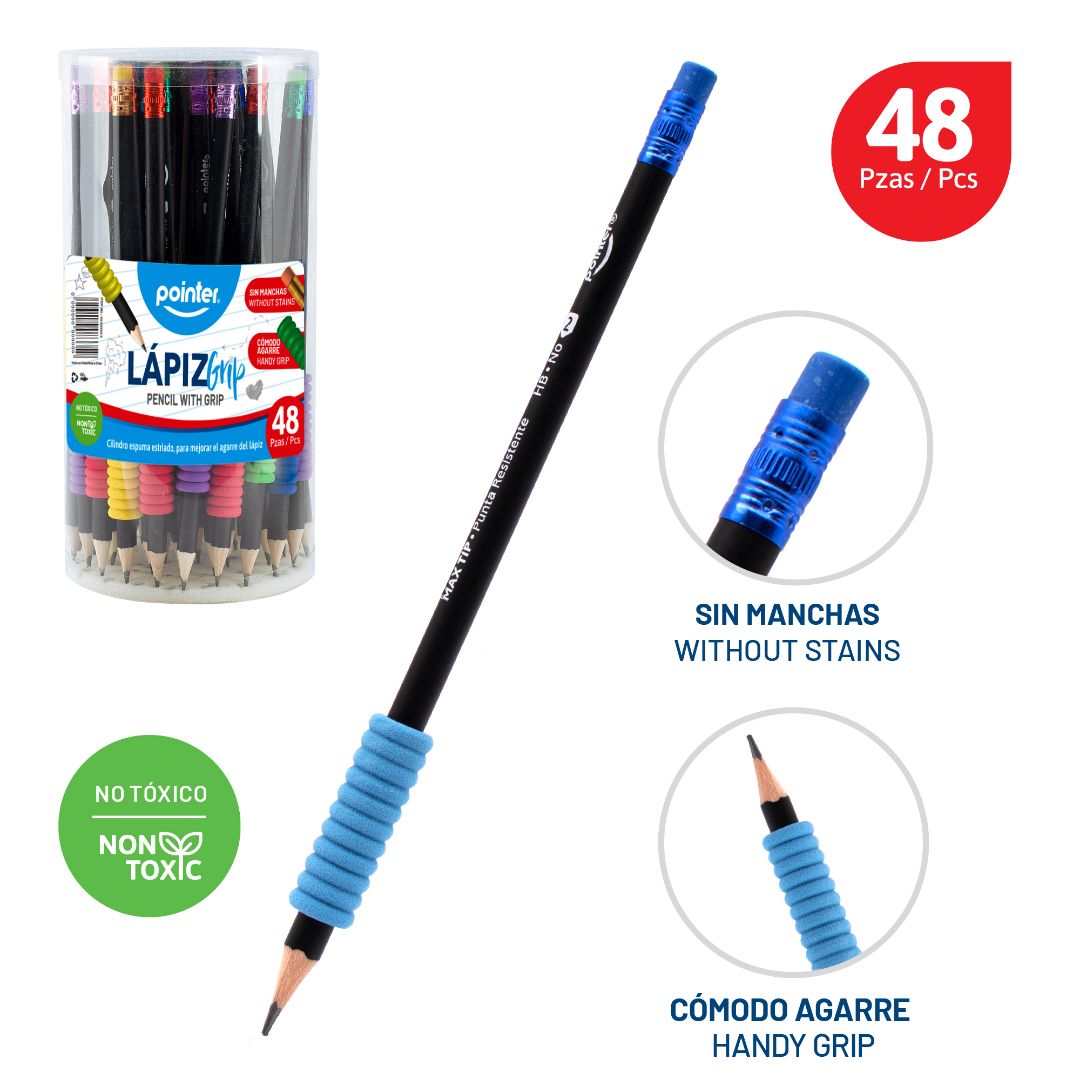 LAPIZ POINTER NEGRO C/GRIP DE COLORES BOTEX48 2HB (F. 24 BOT)