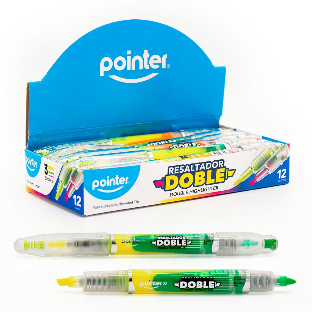 RESALTADOR POINTER DOBLE PUNTA BISELADA 3 TRAZOS CX12 (F. 80 DOC)