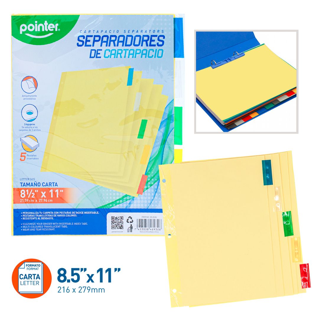 SEPARADOR P/CARTAPACIO POINTER 5 DIVISIONES TAMAÑO CARTA (F. 100 SETS)