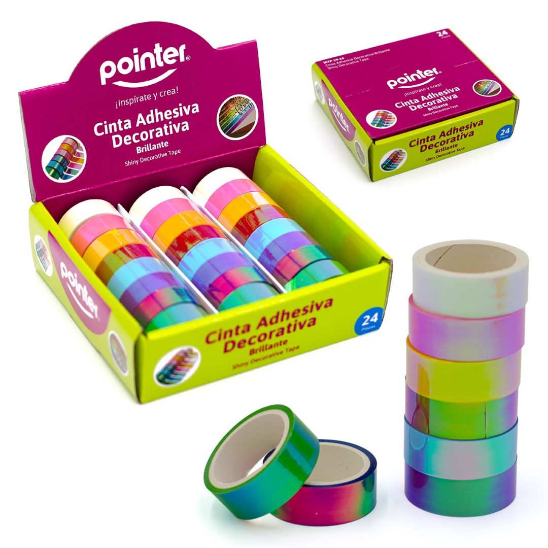 CINTA DECORATIVA POINTER TORNASOL 24 PZAS 8 COL 15MM (F. 48 BOX)