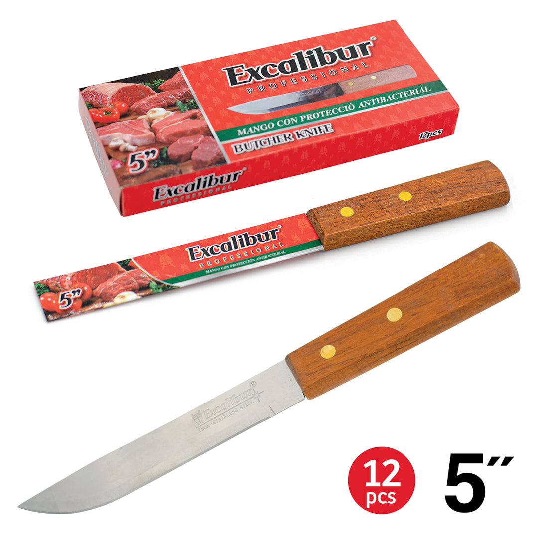CUCHILLO EXCALIBUR CARNICERO CACHA DE MADERA 5" (F. 240 UNI)