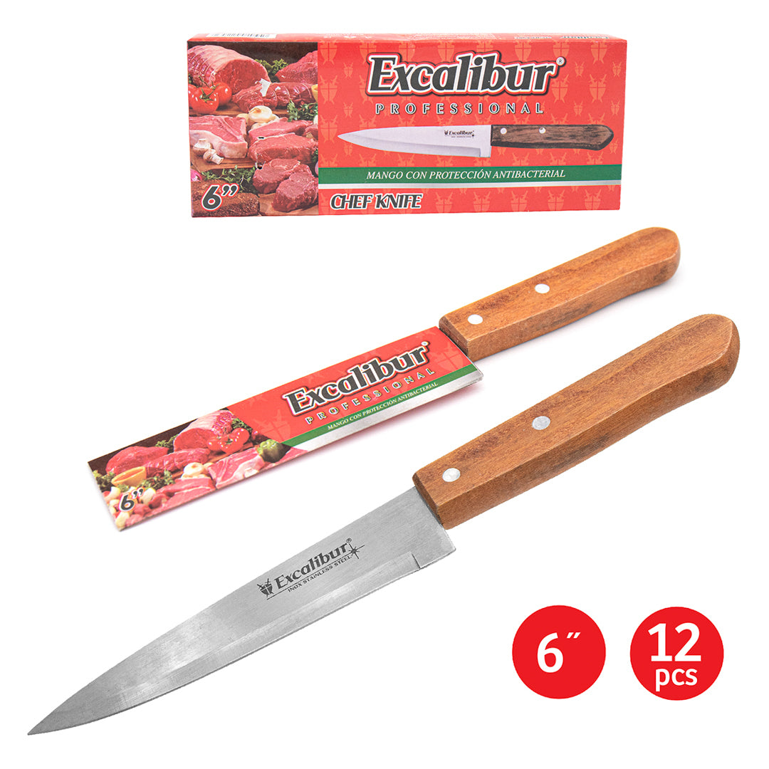 CUCHILLO CARNICERO EXCALIBUR CACHA DE MADERA 6" (F. 192 UNI)