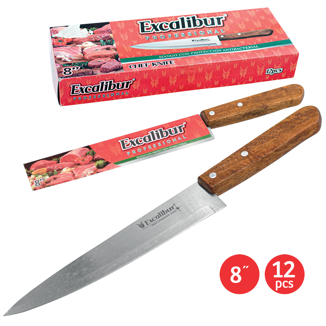 CUCHILLO CARNICERO EXCALIBUR CACHA DE MADERA 8" (F. 192 UNI)