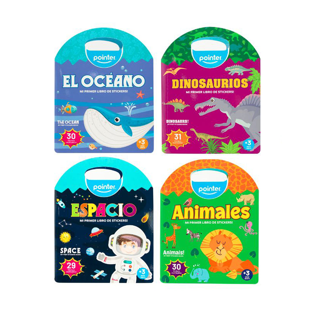 LIBRO POINTER STICKERS REUTILIZABLES OCEANO/DINOSAURIOS/ANIMALES/ESPACIO (F. 96 SETS)