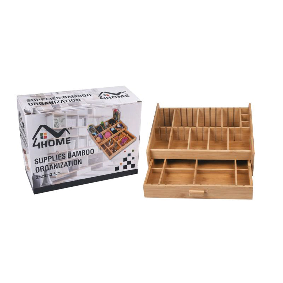 ORGANIZADOR 4 HOME DE BAMBU C/GAVETA 32X24X13.5CM (F. 10 SETS)