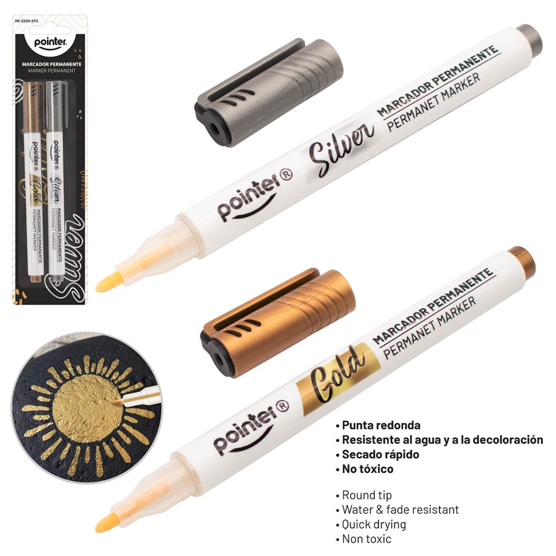 MARCADOR PERMANENTE POINTER DORADO Y PLATEADO (F. 144 SETS)