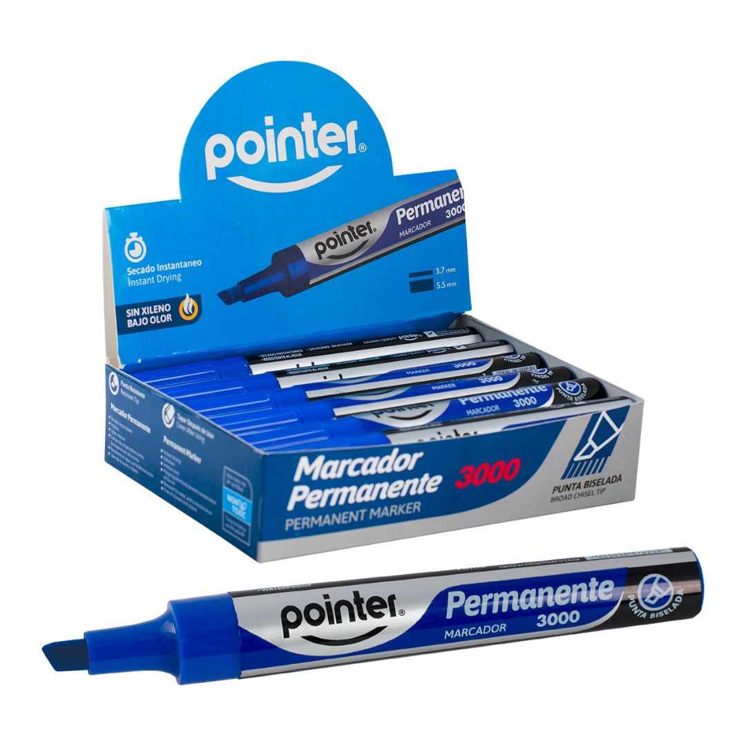 MARCADOR PERMANENTE POINTER P/BISELADA AZUL CX12 (F. 36 DOC)