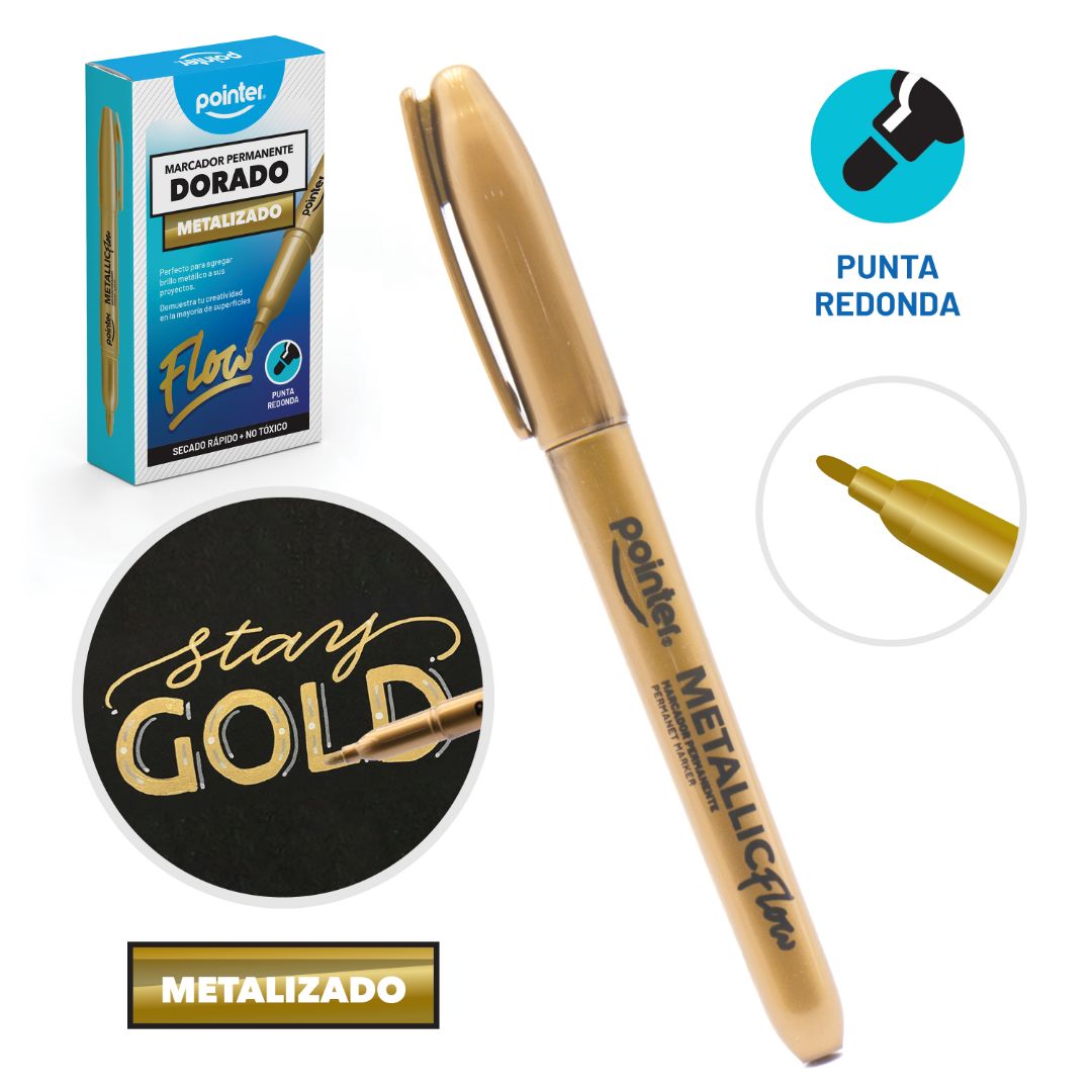 MARCADOR PERMANENTE POINTER METALIZADO DORADO CX12 (F. 40 DOC)