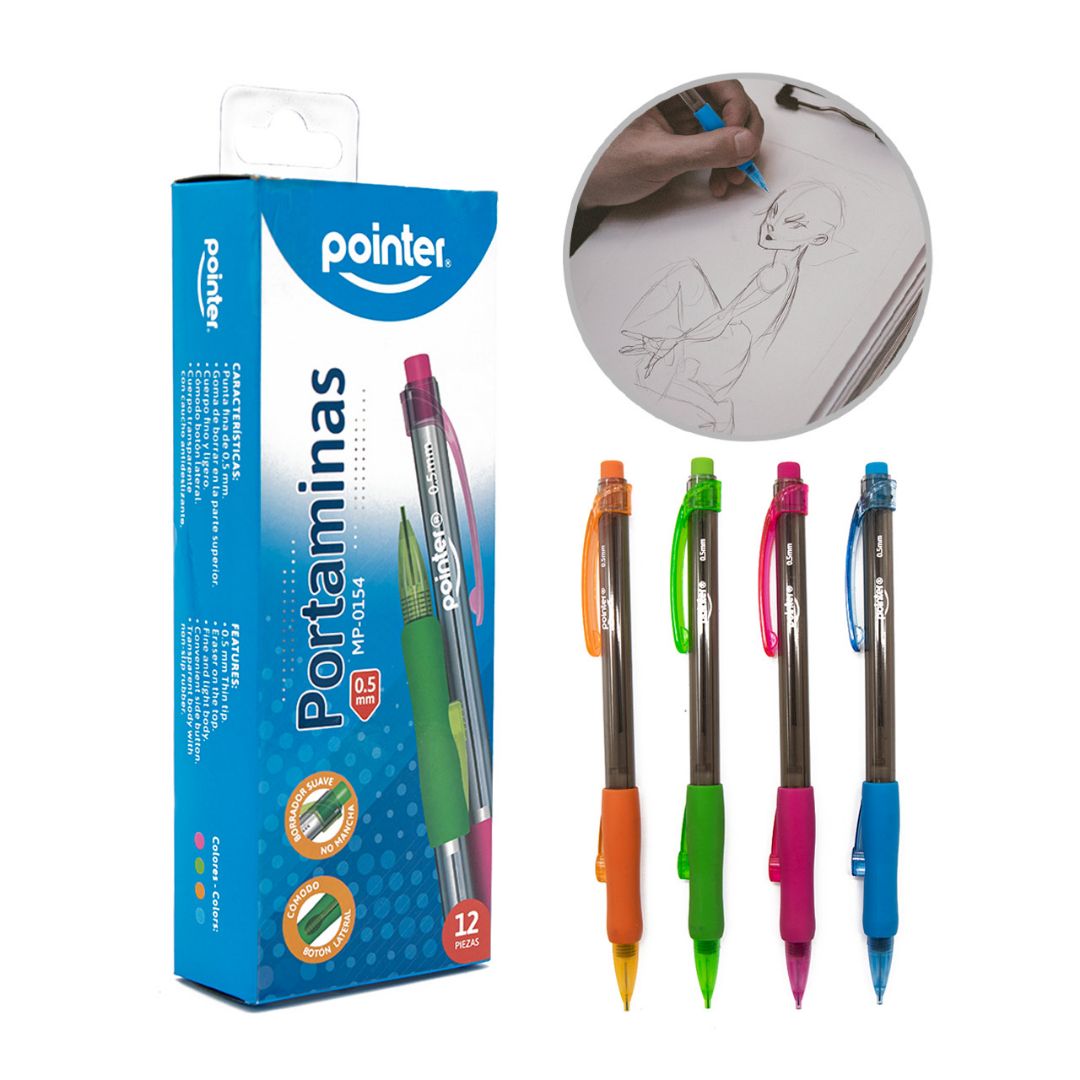 PORTAMINAS RETRACTIL POINTER CX12 4 COLORES 0.5MM (F. 96 BOX)