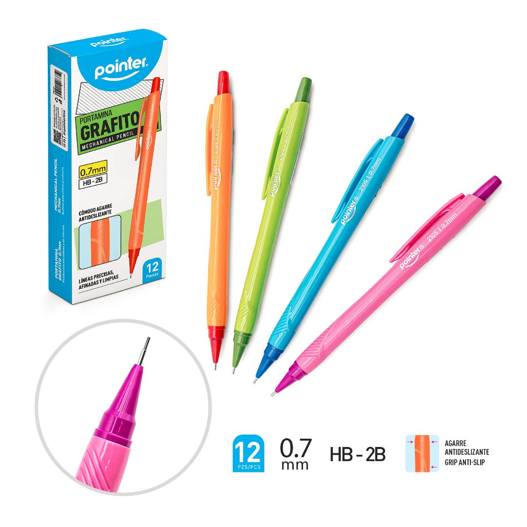 PORTAMINAS RETRACTIL POINTER CX12 4 COL. HB-2B 0.7MM (F. 96 DOC)