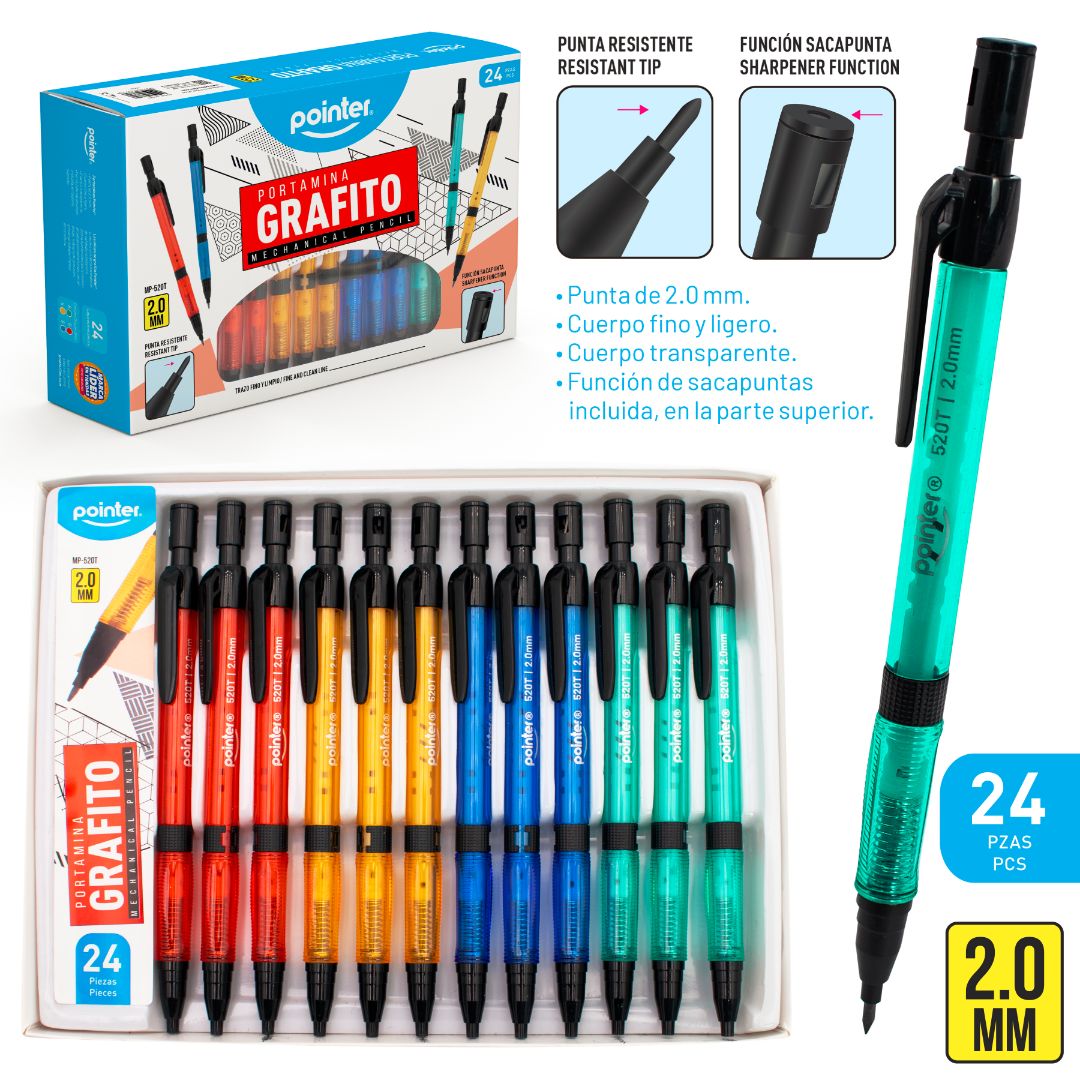 PORTAMINAS RETRACTIL POINTER CX24 4 COLORES 2MM (F. 30 BOX)