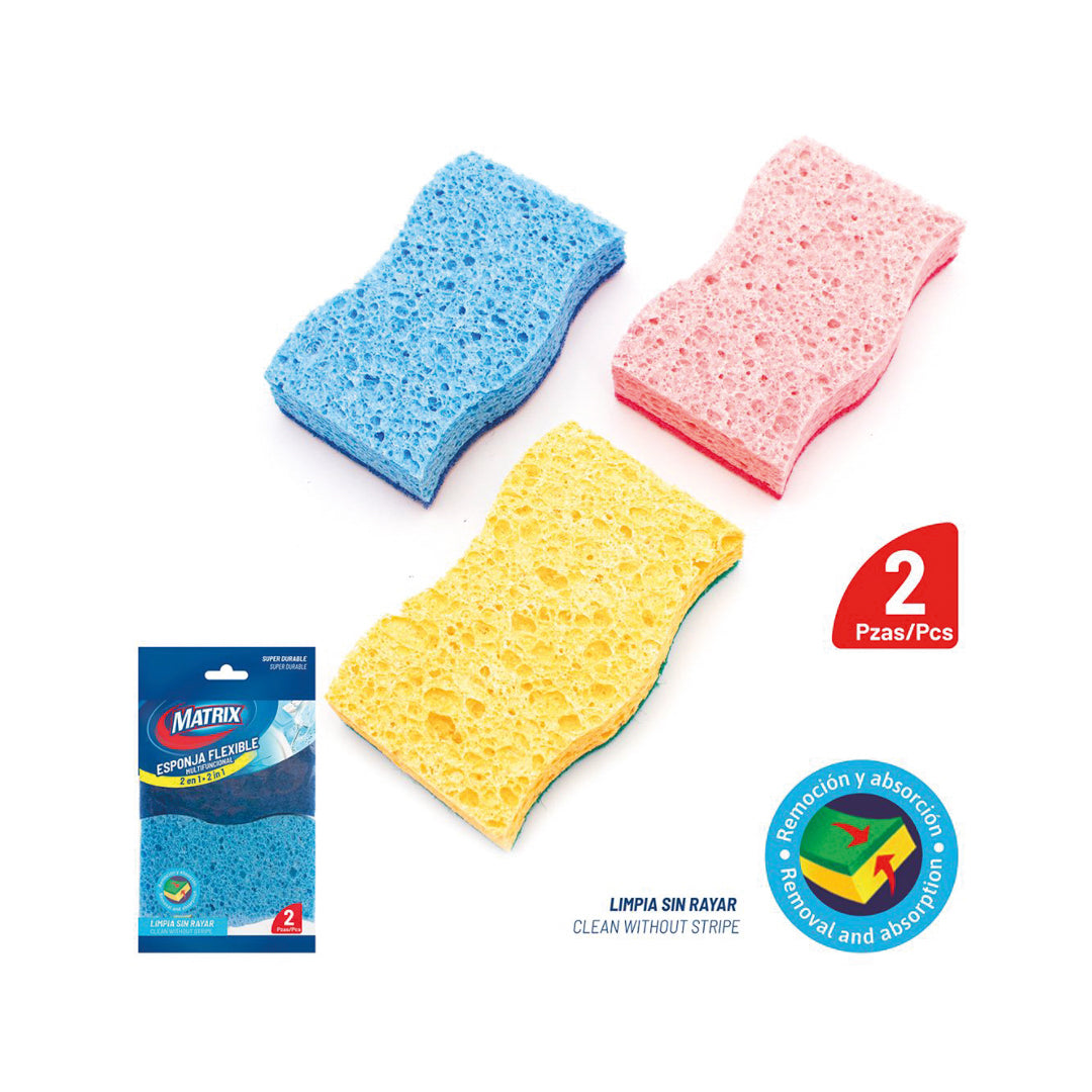 ESPONJA FLEXIBLE MATRIX 2 EN 1 BX2 3 COLORES (F. 144 SETS)