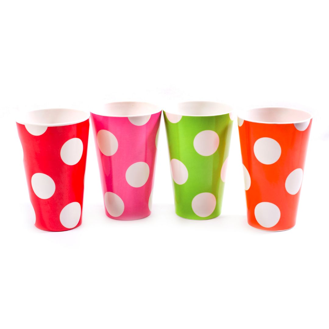 VASO PLASTICO CON CIRCULOS 4 COLORES (F. 120 PZA)