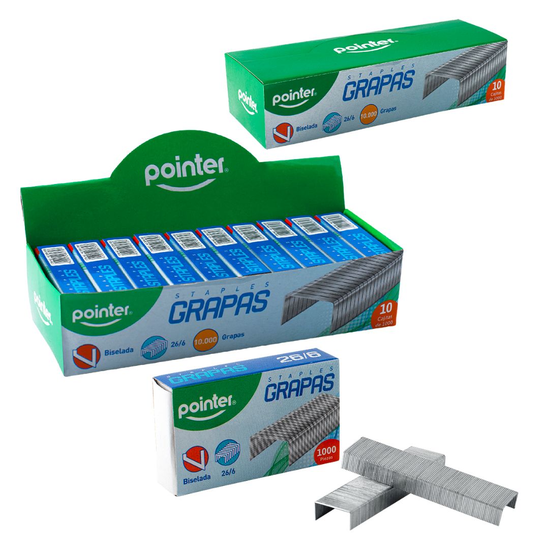 GRAPAS ESTANDAR POINTER 26/6 CX1000 6MM (F. 50 UNI)