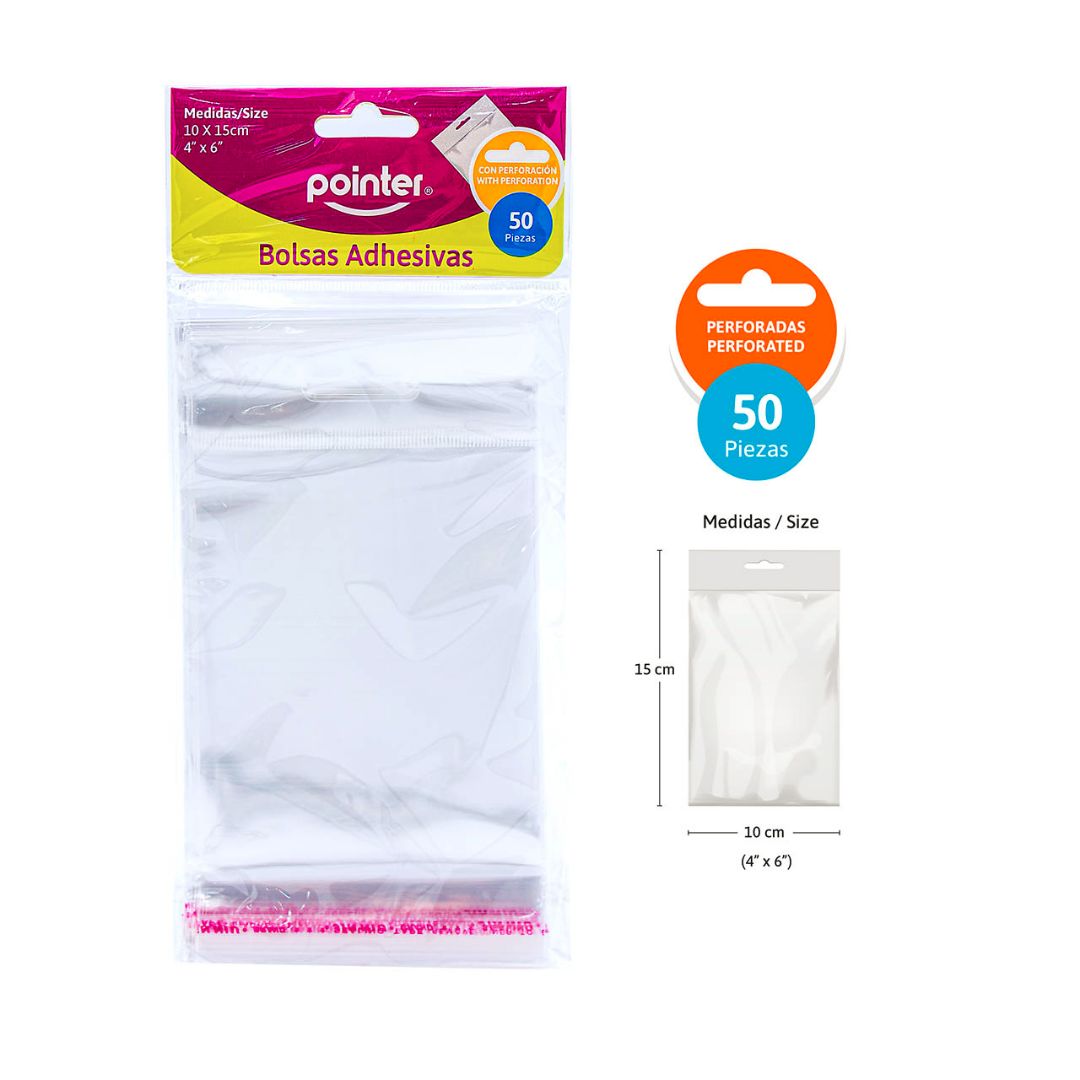 BOLSA ADHESIVA POINTER C/AGARRADOR BX50 4"X6" (F. 288 SETS)