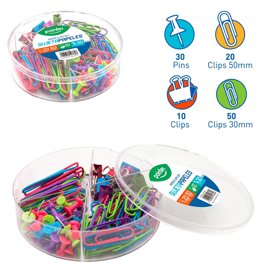 SET DE PINS Y CLIPS POINTER COLORES SURTIDOS (F. 96 SETS)
