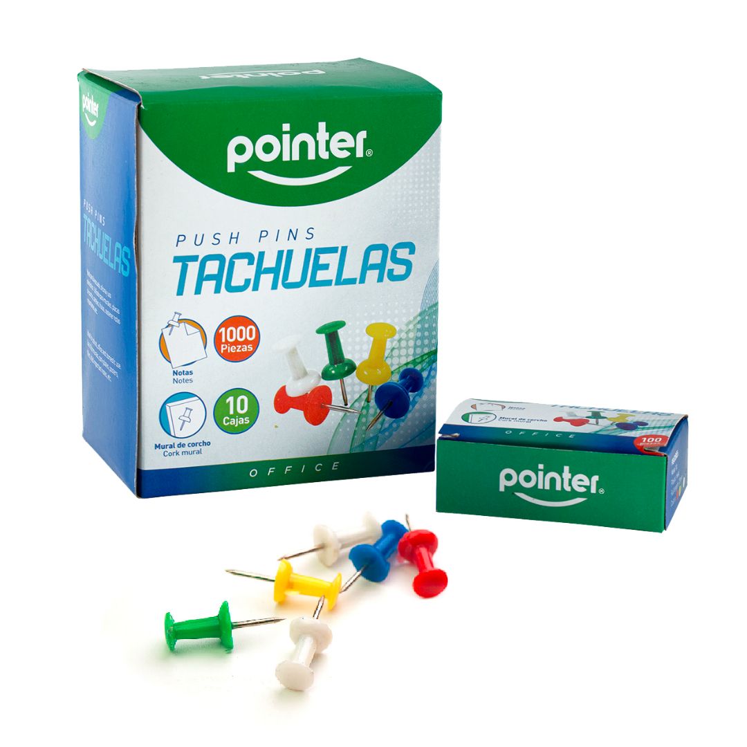 TACHUELAS POINTER PUSH PIN COLORES SURTIDOS CX1000 (F. 240 BOX)